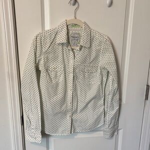 American Eagle Outfitters White Button-Down Shirt with Green Polka Dots